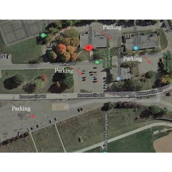 Reference of where the ceremony and reception is located, in addition there are 4 areas of parking for your convenience.