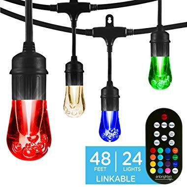 Enbrighten 37790 Vintage Seasons LED Warm White & Color Changing Café String Lights, Black, 48ft, 24 Premium Impact Resistant Lifetime Bulbs, Wireless, Weatherproof, Indoor/Outdoor, 48 ft