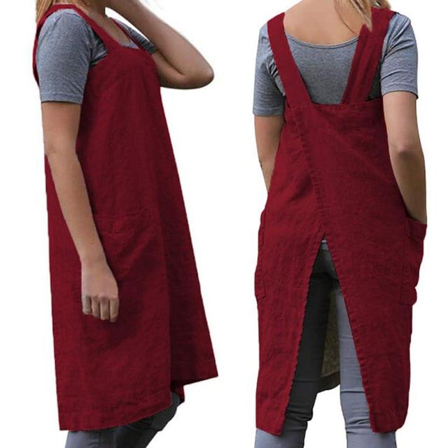 Women's Practical Cross Back Pinafore Apron with Large Pockets Home Kitchen,Restaurant,Coffee house,Cooking Gardening Works