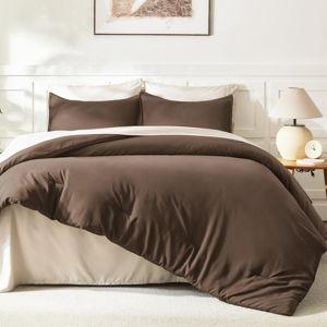 Litanika Brown Comforter Set Queen Size, 3 Pieces Lightweight Solid Bedding Comforter Set, All Season Fluffy Bed Set (90x90In Comforter & 2 Pillowcases)