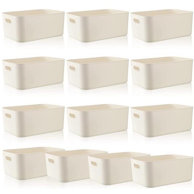 10 Pcs Pantry Organization and Storage White Plastic Storage Bins Small Organizer Bins with Handles Storage Containers for Organizing Organization Baskets for Kitchen (14 x 10.5 x 6.4 Inch)