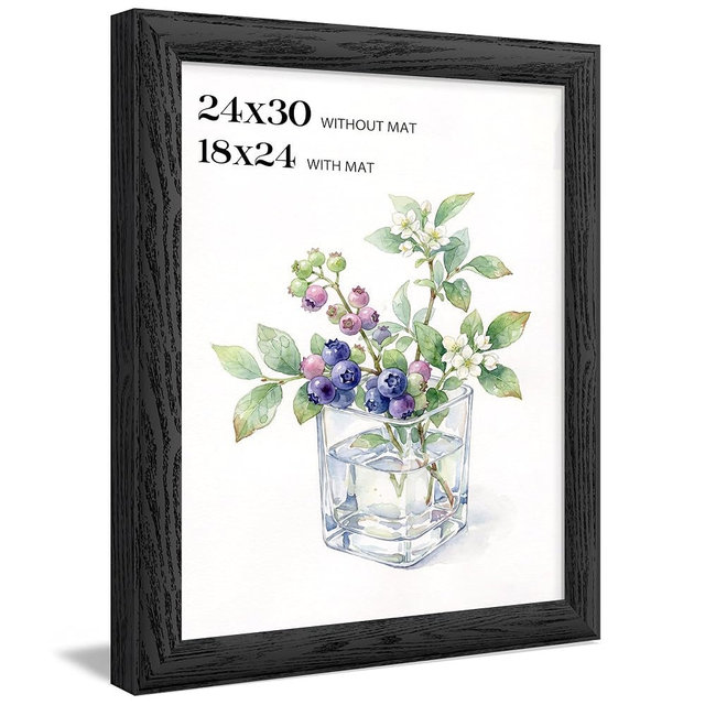 Tinkeps 24x30 Poster Frame Black, 1.57 Inch Wide Wood Grain Texture, Display Pictures 18x24 with Mat,24x30 Picture Frame with Black Backing Horizontal or Vertical Wall