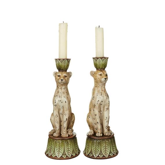 Pair of Lakadema Leopard Candle Holders - Multi