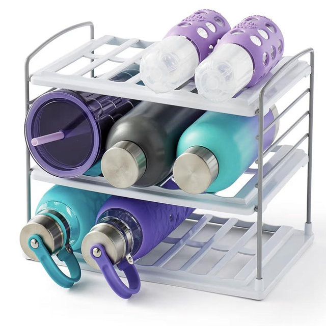 Water Bottle and Travel Mug Cabinet Organizer, Adjustable Storage Rack for Kitchen Organization, 3-Shelf
