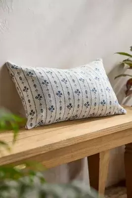 Floral Stripe Outdoor Pillow, Blue