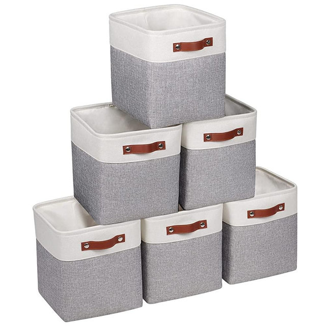 Kntiwiwo Fabric Storage Cubes 10.5”x10.5”x11” Cube Storage Bins for Closet Organizers and Storage Shelves Foldable Storage Bin with Handles Set of 6 Grey