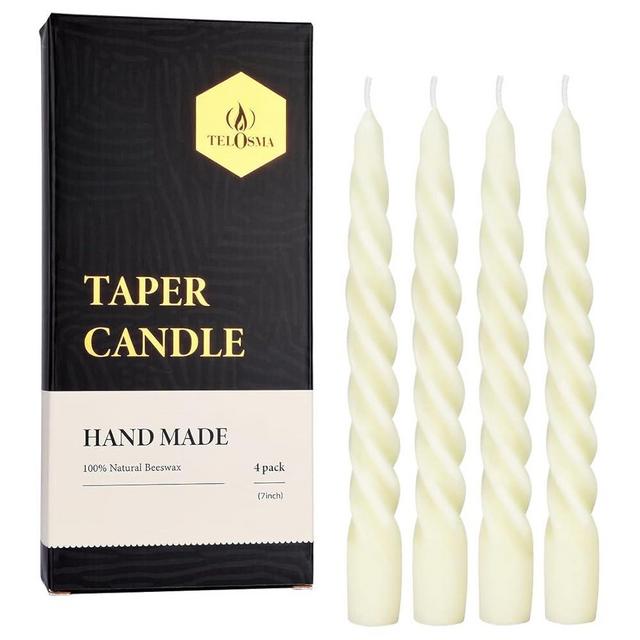 Beeswax Taper Candles Set of 4,Spiral Taper Candle Dripless Short Candle Sticks for Dinner Wedding Party Christmas Home Decorations - 7 inch in Height- Off White