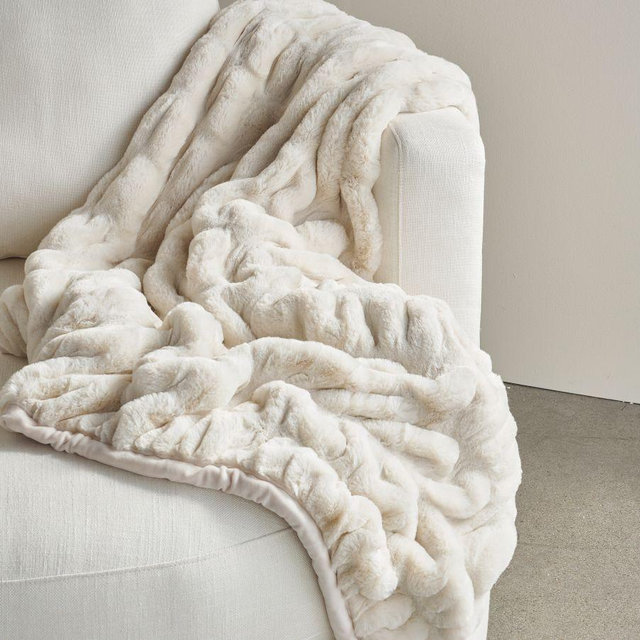 Faux Fur Ruched Throw, 60 x 80", Ivory