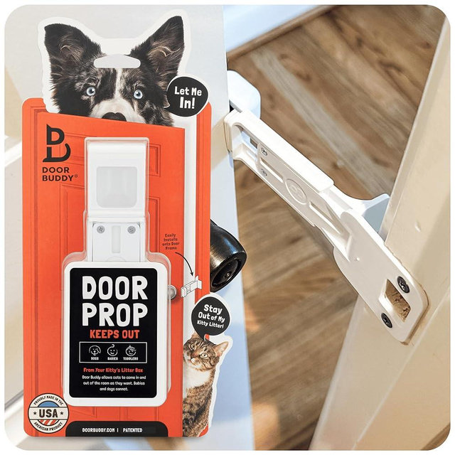 Door Buddy Door Prop for Cats - Easiest Cat Door Latch Holder to Keep Interior Door Open for Pets - Dog Proof Cat Feeding Station & Litter Box - Strong & Portable Door Stopper & Pet Gate Alternative