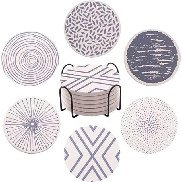 FLASHOME Coasters for Drinks Absorbent with Holder, Stone Coaster with Cork Backing Set of 6 - Great Gift for Birthday, Housewarming, Room Decor, Bar, Holiday Party (Blue)