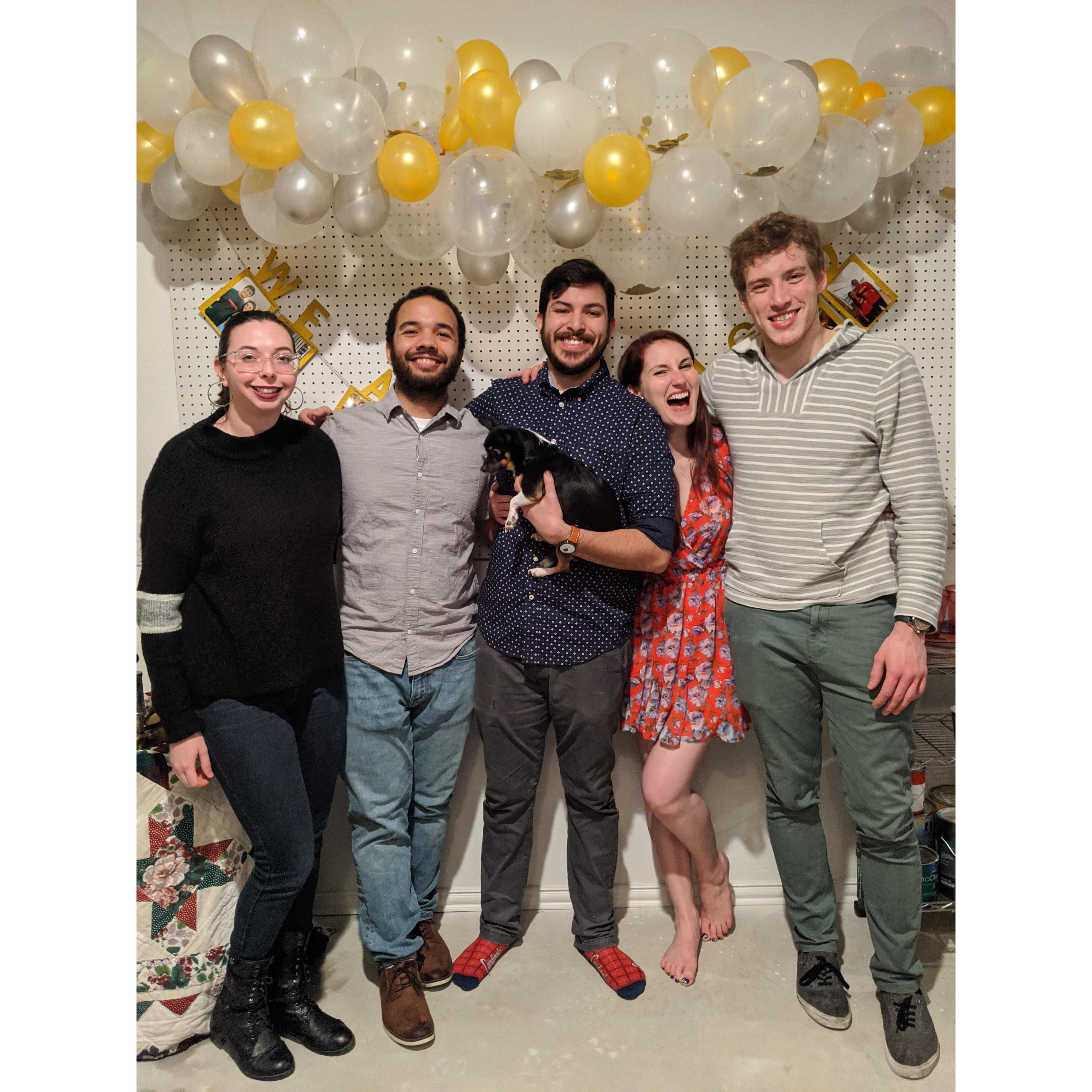 Engagement party with groomsmen Kachi and Peter, and Kachi's girlfriend Caroline