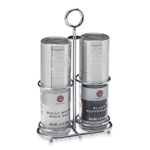 Collitali Sea Salt and Pepper Mills Set with Metal Rack