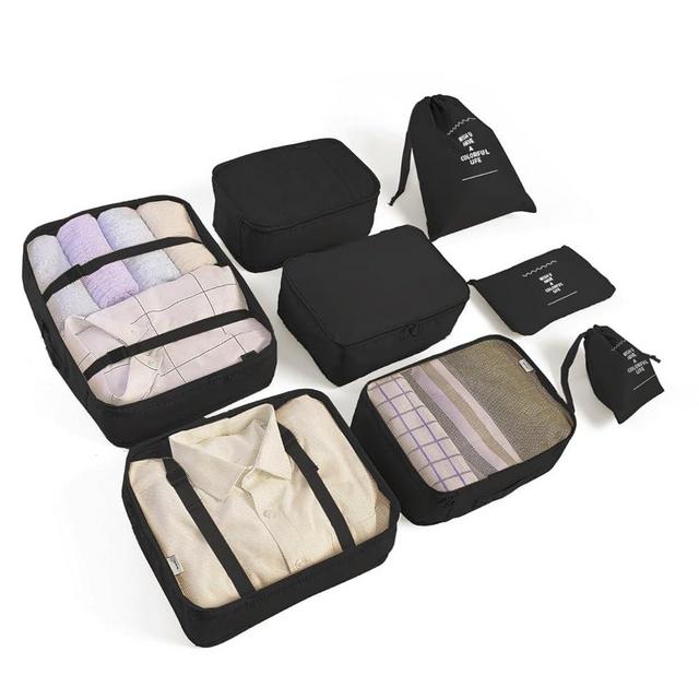 8 Set Packing Cubes for Suitcases Travel Luggage Packing Organizers, Luggage Organizer Essentials for Travel Accessories Shoe Bag Tioletry Bag Laundry Bag(Black)