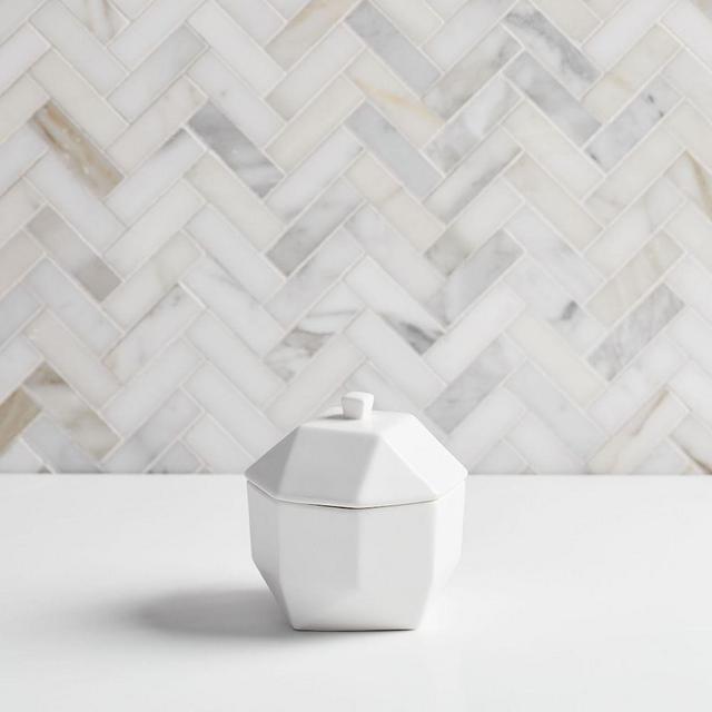 Faceted Porcelain Canister, White
