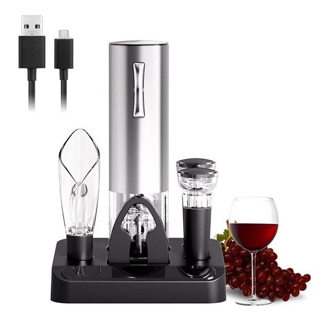 Cokunst Electric Wine Opener Set with Stand, USB Charging Corkscrew Remover, One-click Button Rechargeable Cordless Bottle Openers with Wine Pourer, Vacuum Stoppers, Foil Cutter for Home Party Wedding
