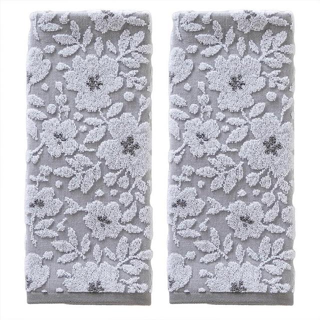 SKL Home Floral Jacquard Hand Towel Set, Gray, 2 Count
