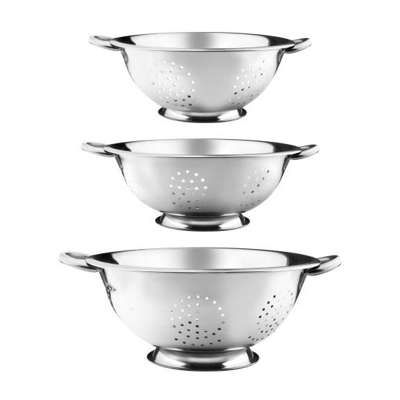 Stainless Steel Colanders with Handles for Straining, Steaming, Draining and Rinsing, Set of 3