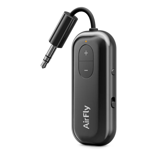 Twelve South AirFly Pro Bluetooth Wireless Audio Transmitter/Receiver for up to 2 AirPods/Wireless Headphones; Use with Any 3.5 mm Audio Jack, Black