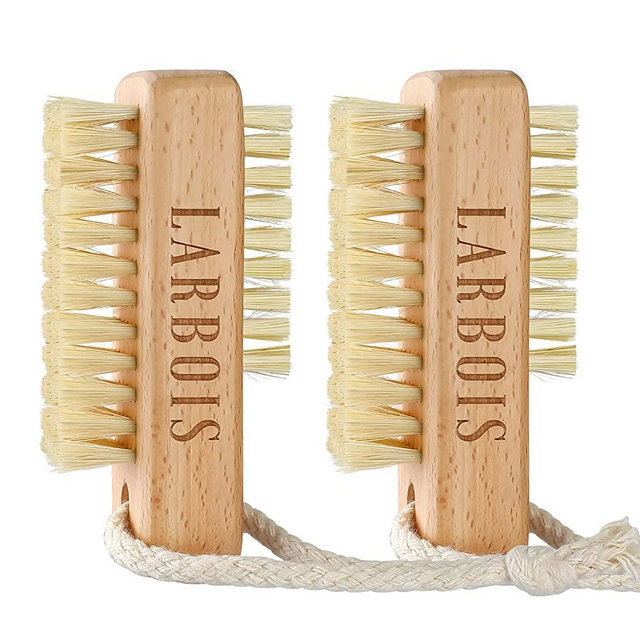 Nail Brush for Cleaning Fingernails, Larbois 2Pack Wooden Nail Brushes Fingernail Brush for Cleaning Nail Scrub Brush Two-sided with Hanging Rope (Beechwood)