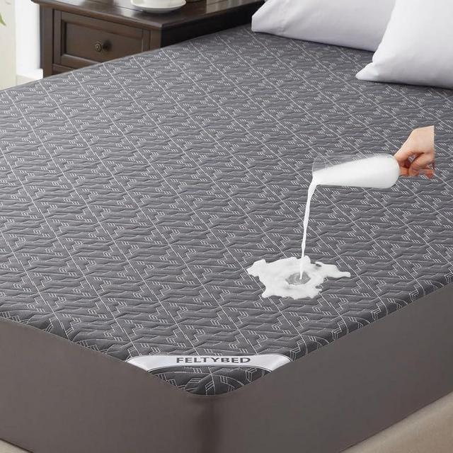 Waterproof Mattress Protector Queen Size, 40% Rayon Derived from Bamboo Grey Mattress Bed Cover, 3D Air Fabric Breathable Mattress Pad Fitted with Deep Pocket 6"- 15" Machine Washable