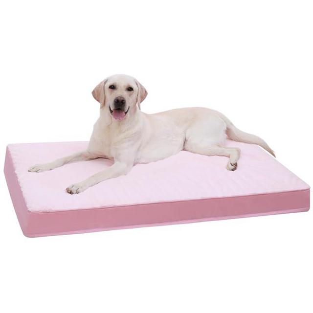 KSIIA Orthopedic Dog Bed - Waterproof & Washable with Removable Cover, Deluxe Plush Egg Crate Foam Design for Large Dogs, 35x22 Inch Pink Dog Crate Bed