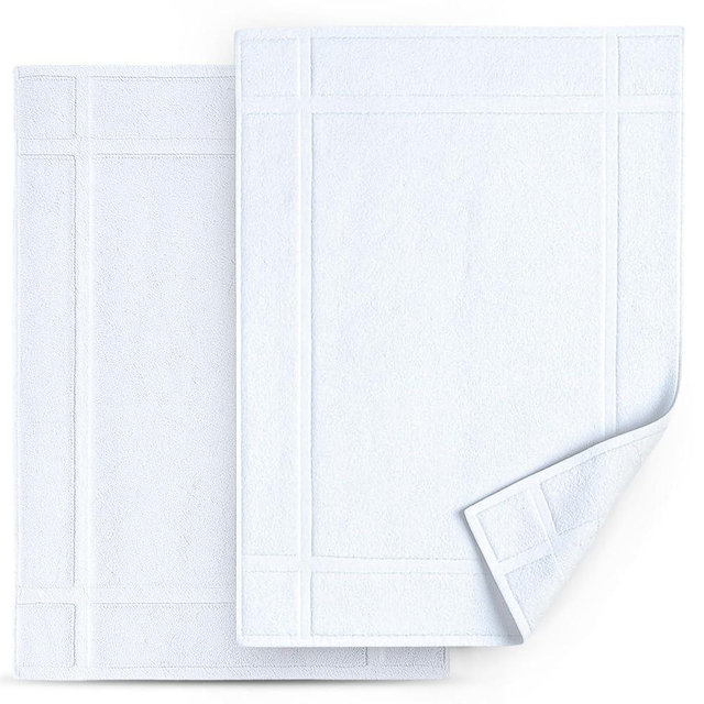 Pearl Linens Pack of 2 100% Cotton Bath Mat 20x30 inches, Soft & Absorbent Quick Dry Bathroom Mat Set, Not Bathroom Rugs, After Shower Mat, Bath Tub Mat, 687 GSM, Machine Washable, White