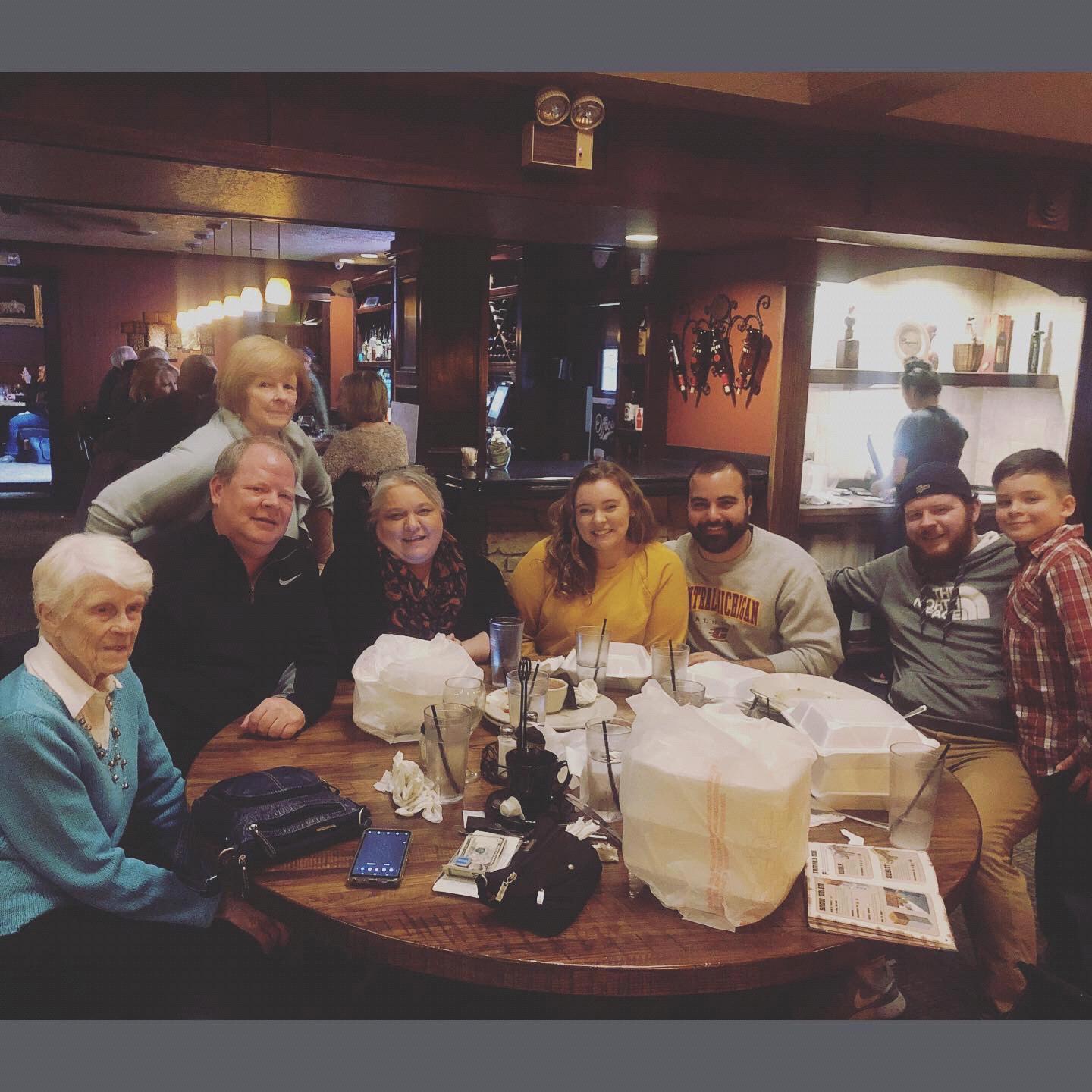 Dinner with Grandma Terri, Great Grandma Sara, Eli, Jayson, Stephanie, and Jaycob