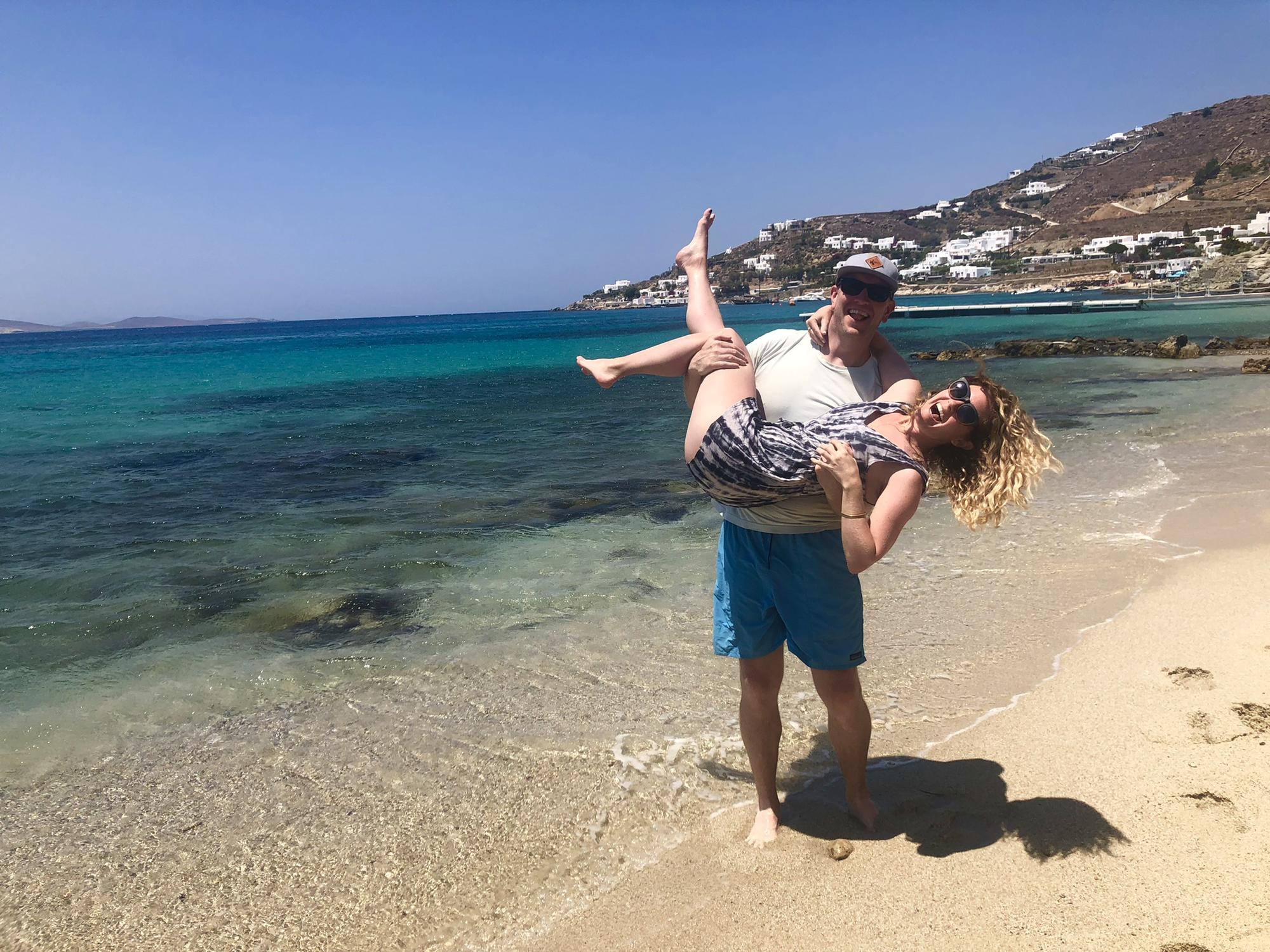 Enjoying the private beach at The George Hotel in Mykonos, Greece - 7/8/18