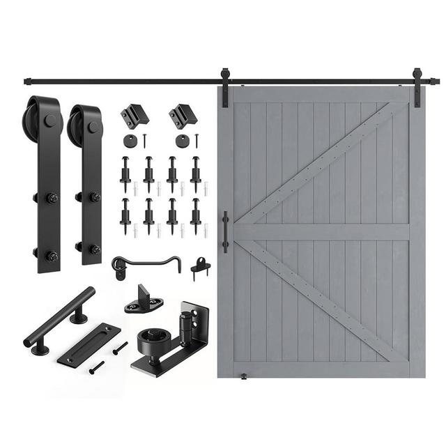 SMARTSTANDARD 60in x 84in Sliding Barn Door with 10ft Barn Door Hardware Kit Included, Unfinished Solid Spruce Wood Door, Assembly Required, DIY, Stainable, Grey