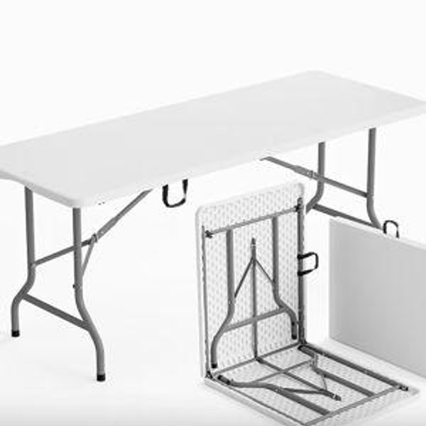 VINGLI 6ft White Plastic Collapsible Long Tables for Party Camping Banquet Craft Dining Wedding Outdoor and Indoor Use