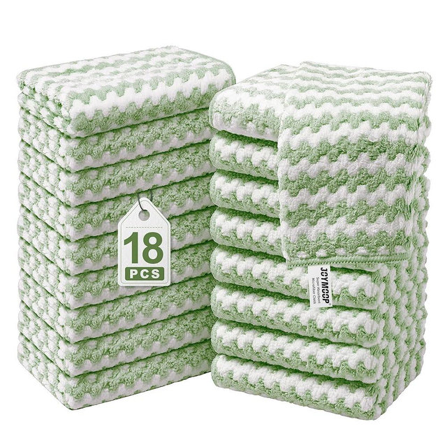 JOYMOOP Microfiber Cleaning Cloths – 18 Pack, 10" x 10", Green – Reusable, Lint-Free, Super Absorbent Towels for Kitchen, Car, and Household Cleaning