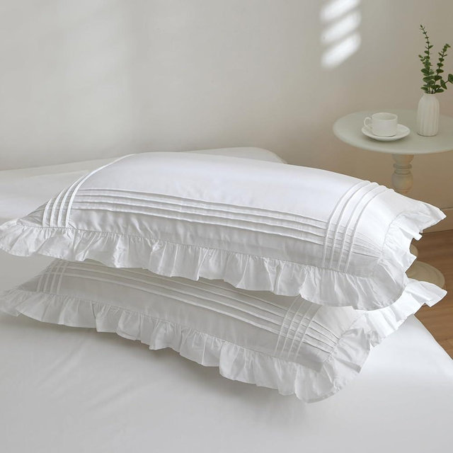 Ranznaz Ruffled Pillow Shams King Size Set of 2, 100% Cotton White Ruffle Pillow Cases with Pintucks, Farmhouse French Shabby Chic Pillowcases for Bedding, 20x36 Inch