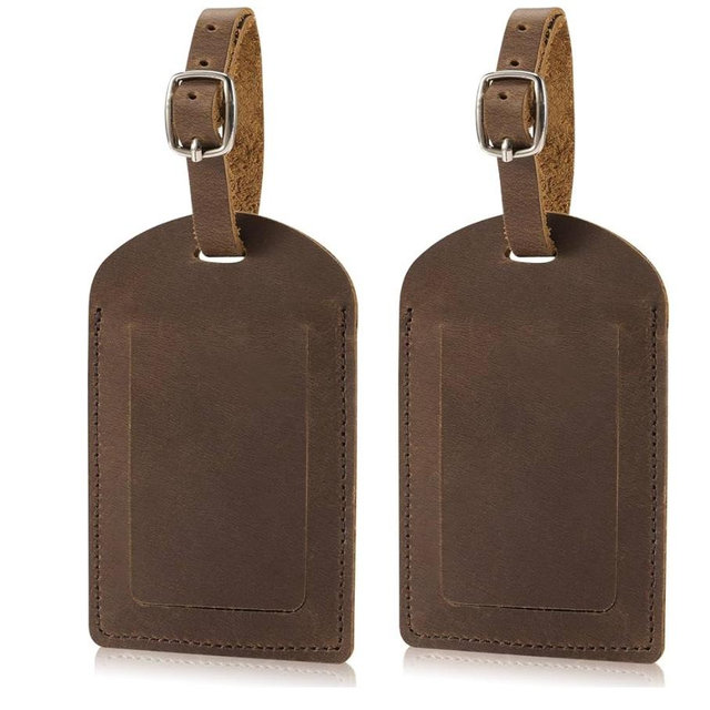 Ringsun Genuine Leather Luggage Tag for Suitcases ID Tags Bag Tags for Luggage (2 Pack)