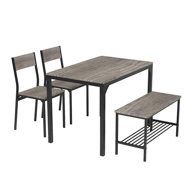 Teraves Dining Table Set for 4/Computer Desk,Kitchen Table with 2 Chairs and a Bench,Table and Chairs Dining Set 4 Picce Set for Dining Room (Black Oak+Black Frame)