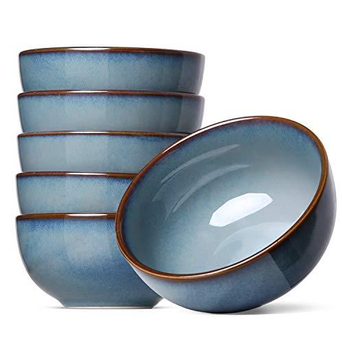 Le Tauci Dessert Bowls 10 Ounce Small Bowls Set, Reactive Glaze Small Side Dishes for Ice Cream Dessert, Snacks, Set of 6, Ceylon Blue