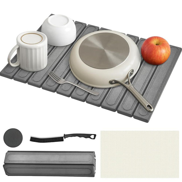 Stone Drying Mat for Kitchen Counter, Fast Dry Dish Drying Mats,Quick Dry Absorbent Collapsible Diatomaceous Earth Bath Mats, Large Stone Bath Mat for Kitchen Dishes Bottles Cups Bathroom