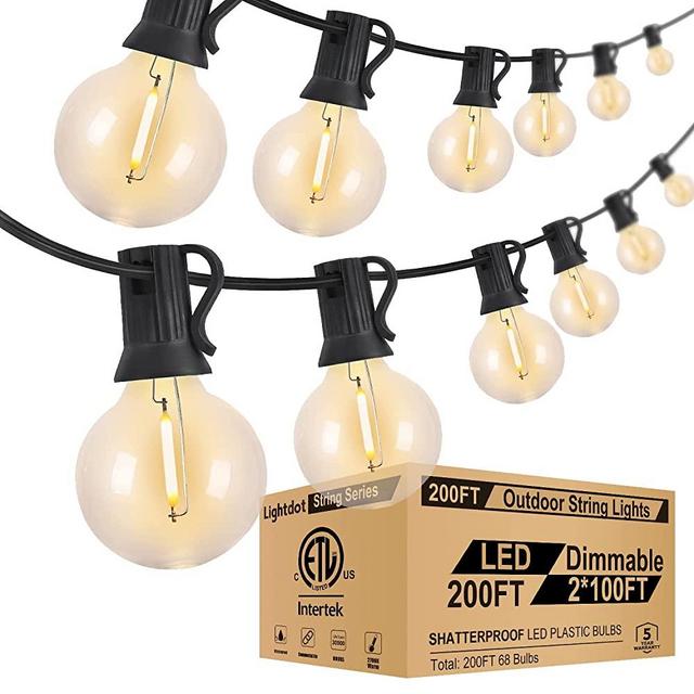 200FT (2x100FT) Globe Outdoor Lights String, Dimmable LED Patio String Light with 68 G40 Shatterproof Plastic Bulbs, Waterproof Commercial Hanging Lights for Outside Party Porch Backyard Bistro