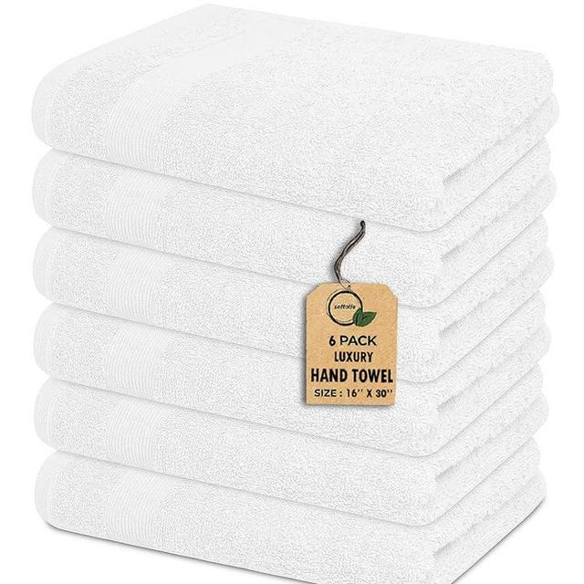 Softolle Premium 600 GSM Hand Towels –100% Combed Ring Spun Cotton Hand Towel - Pack of 6 Luxury Hand Towels - Highly Absorbent and Ultra Soft 16" x 30" inches (White)