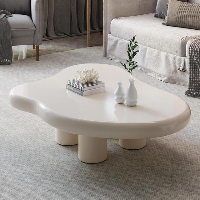GraceNook Small Coffee Table,Cream White Live Edge Coffee Table, Cute Cloud-Shape Coffee Table, Coffee Table with 4 Short Legs,Funky Contemporary Living Room Low Coffee Table for Sitting on The Floor