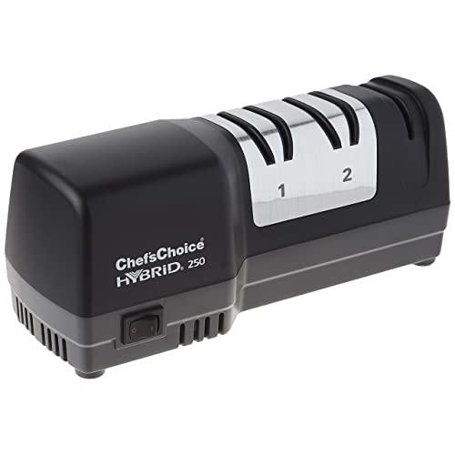 Chef'sChoice 250 Hone Hybrid Combines Electric and Manual Sharpening for Straight and Serrated 20-degree Knives Uses Diamond Abrasives for Sharp Durable Edges, 3-Stage, Black