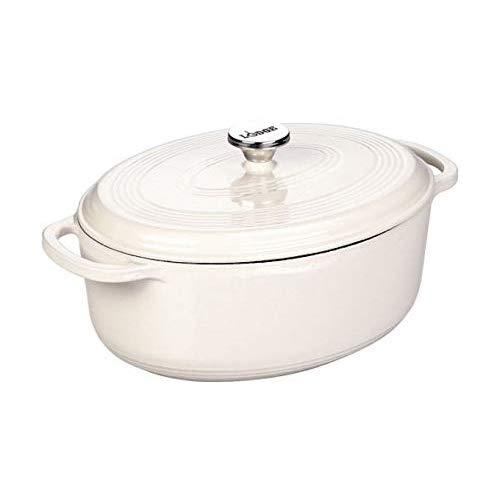 Lodge EC7OD13 Enameled Cast Iron Oval Dutch Oven, 7-Quart, Oyster White