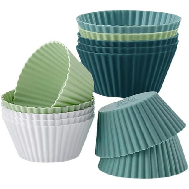 Silicone Baking Cups Round 12 Pack 2.75 inches Cups, Reusable Cupcake Muffin Liners BPA Free, Non-stick Cake Cup Mold Set 4 Colors by Mikim