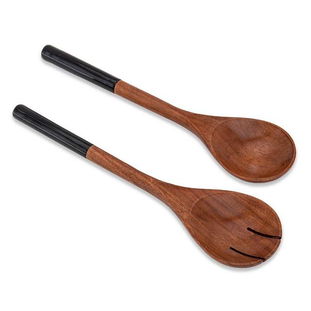 Chef Pomodoro Salad Servers or Salad Tongs, Set of Two, 12" Long Pair, Wooden Utensils for Serving Salad, Salad Forks or Salad Lifter, Mango Wood (Black)