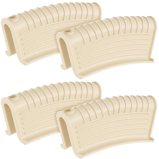 Patelai 4 Pcs Silicone Assist Hot Pan Handle Holder Pot Handle Covers for Cast Iron Skillets Holder Sleeve Nonslip Heat Resistant Pan Cover for Enameled Griddles Casserole Frying Cookware (Beige)