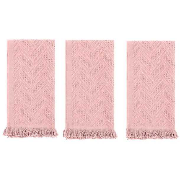 3 Pcs Pink Boho Hand Towels - 30x13 Inch Soft Decorative Hand Towels for Bathroom & Kitchen, Farmhouse Style with Tassels, Ideal as Bathroom Hand Towels or Kitchen Towels for Guest Room/Spa (Pink)