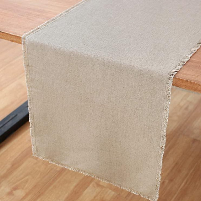 Solino Home Linen Table Runner – Natural, 100% Pure Linen Fringe Table Runner 14 x 90 Inch – Machine Washable Rustic Table Runner for Spring, Easter, Summer, Wedding – Handcrafted from European Flax