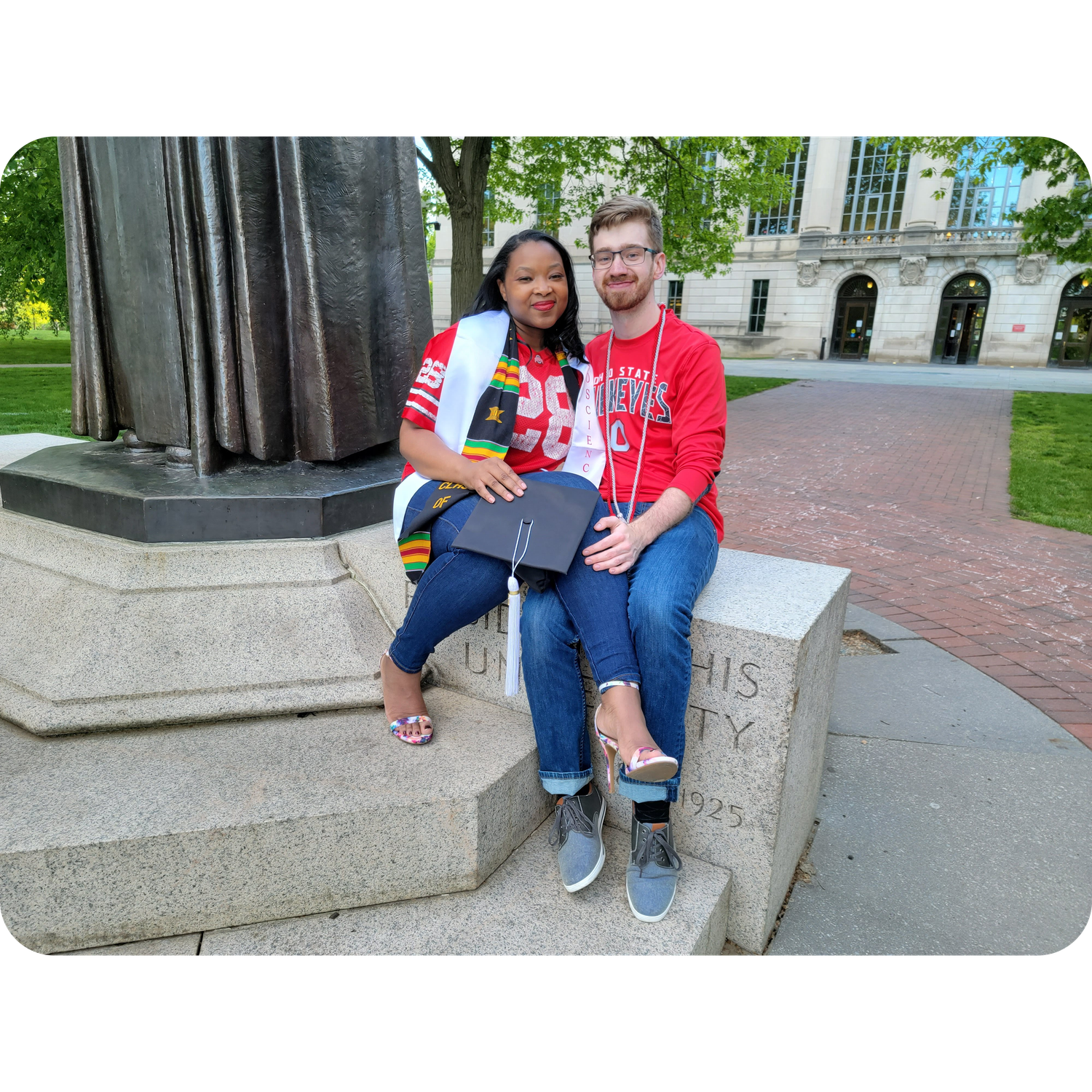 May 2021: Graduation photos in front of Thompson Library