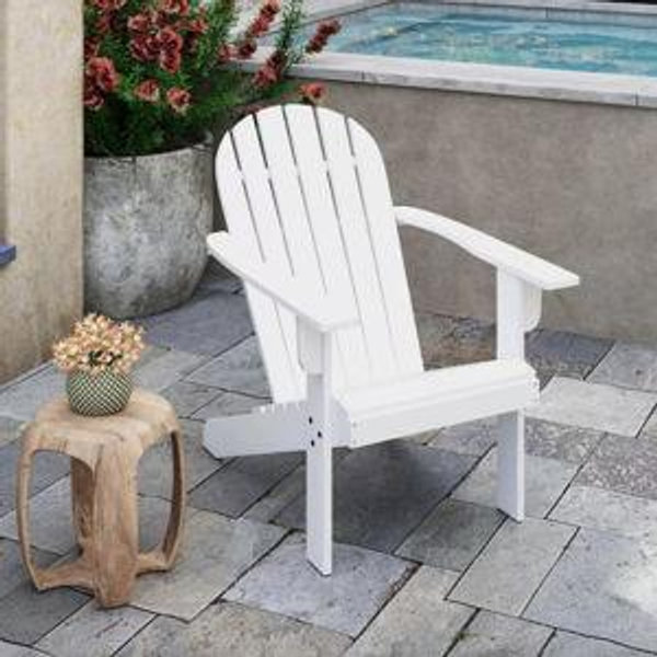 Costway White Wood Frame Stationary Adirondack Chair with Solid Seat
