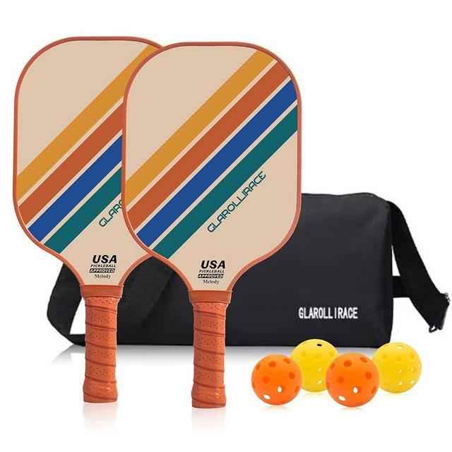 GLAROLLIRACE Pickleball Paddles Set of 4 Wood Pickle Ball Paddles/Pickleball Set of 2 Fiberglass Pickleball Rackets,2 Indoor/2 Outdoor Pickleball Balls,1 Pickleball Bag