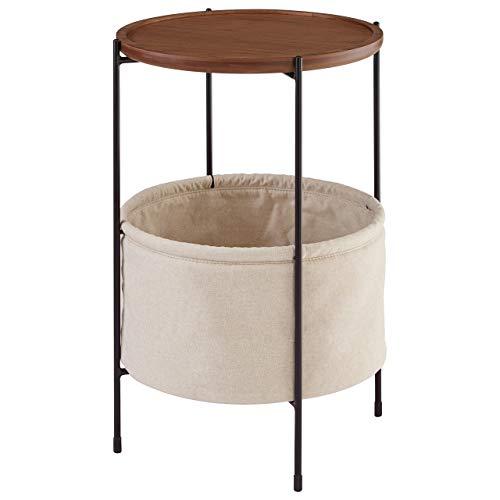 Rivet Round Storage Basket Side Table – Meeks, Walnut and Cream Fabric